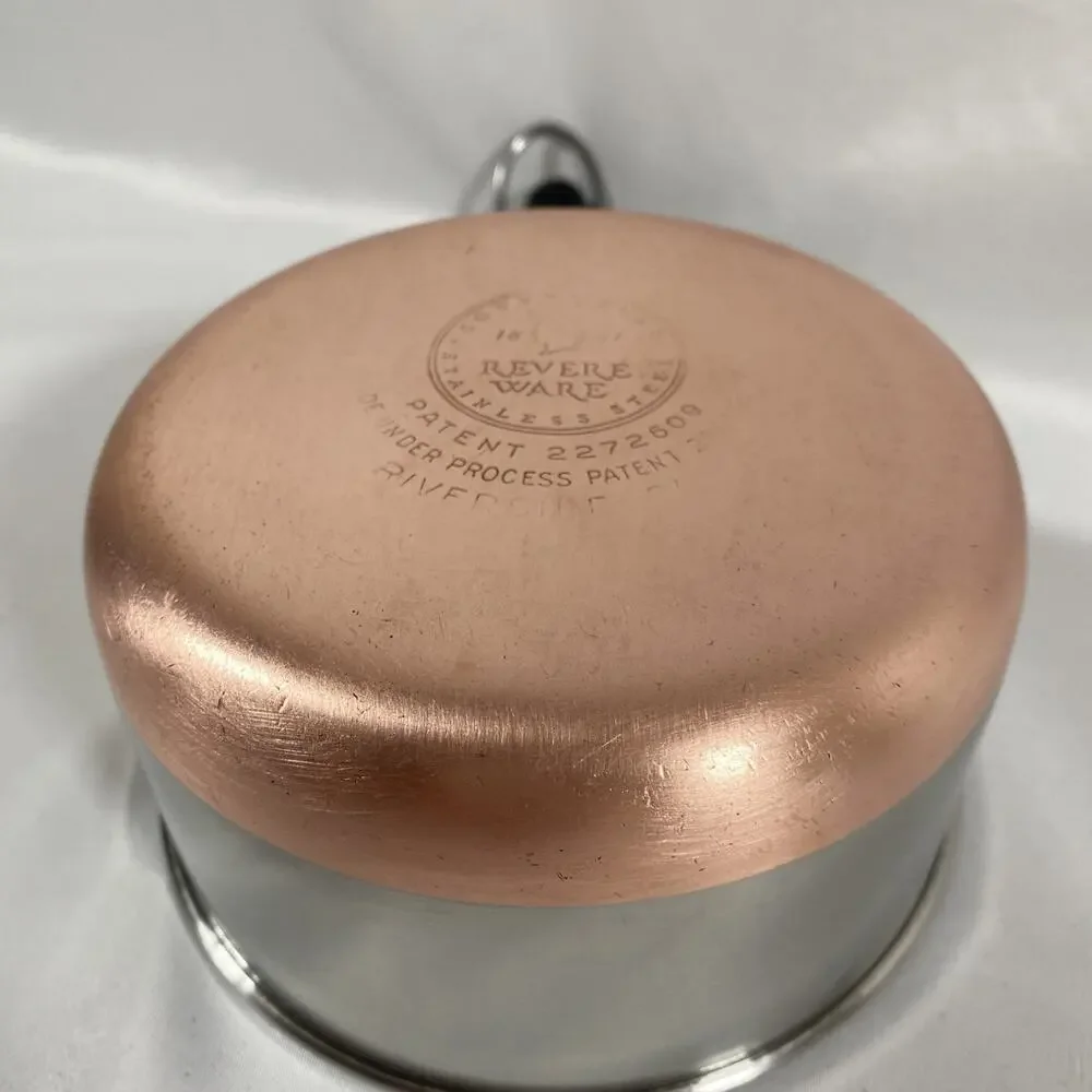 Revere Ware 1 Qt Copper Bottom Sauce Pan & Lid Stainless Steel pre1968 Riverside